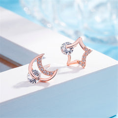 Crystal & Cubic Zirconia Star & Moon Stud Earrings