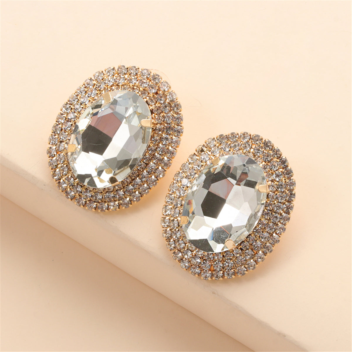 Crystal & Cubic Zirconia Oval Halo Stud Earrings