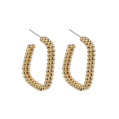 18K Gold-Plated Beaded Open Rectangle Hoop Earrings