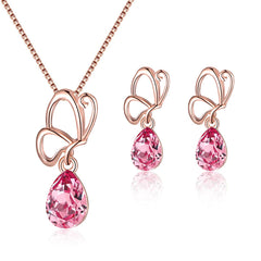 Pink & 18K Rose Gold-Plated Butterfly Pendant Necklace & Earrings