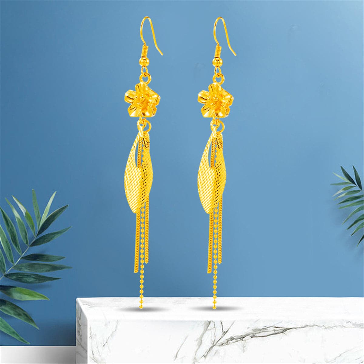 24K Gold-Plated Flower Tassel Drop Earrings