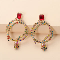 Red Crystal & Multicolor Cubic Zirconia Round Snake Drop Earrings