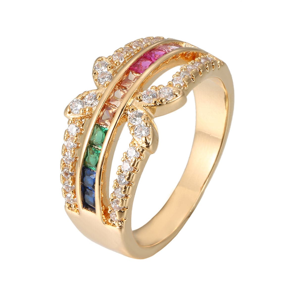 Rainbow Crystal & Cubic Zirconia Butterfly Ring