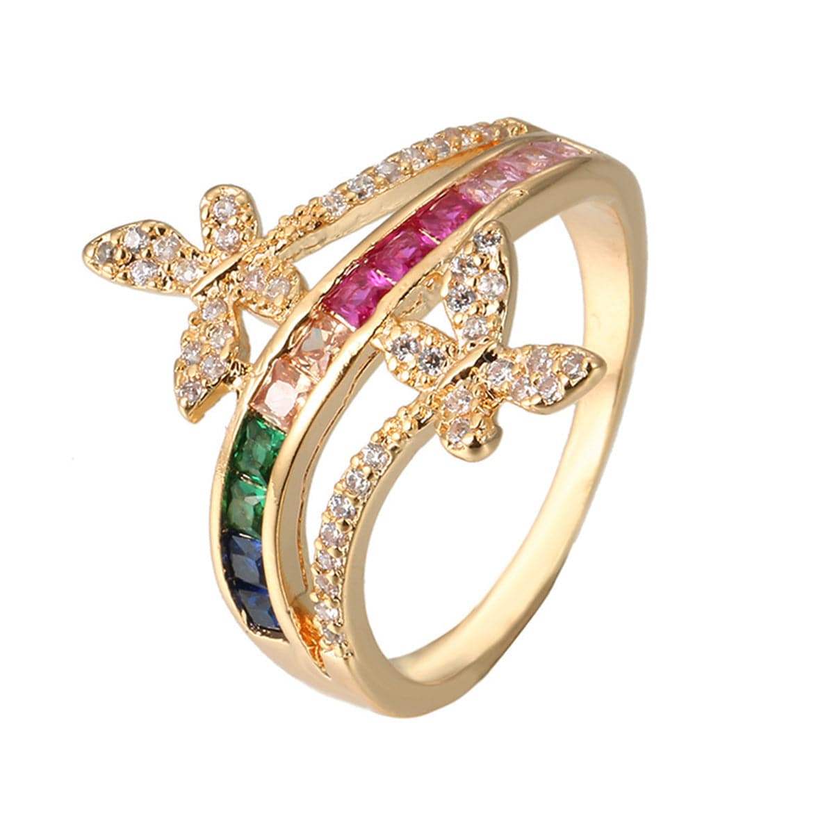 Rainbow Crystal & Cubic Zirconia Butterfly Ring