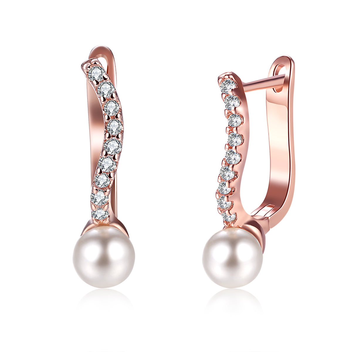 Pearl & 18K Rose Gold-Plated Huggie Earrings