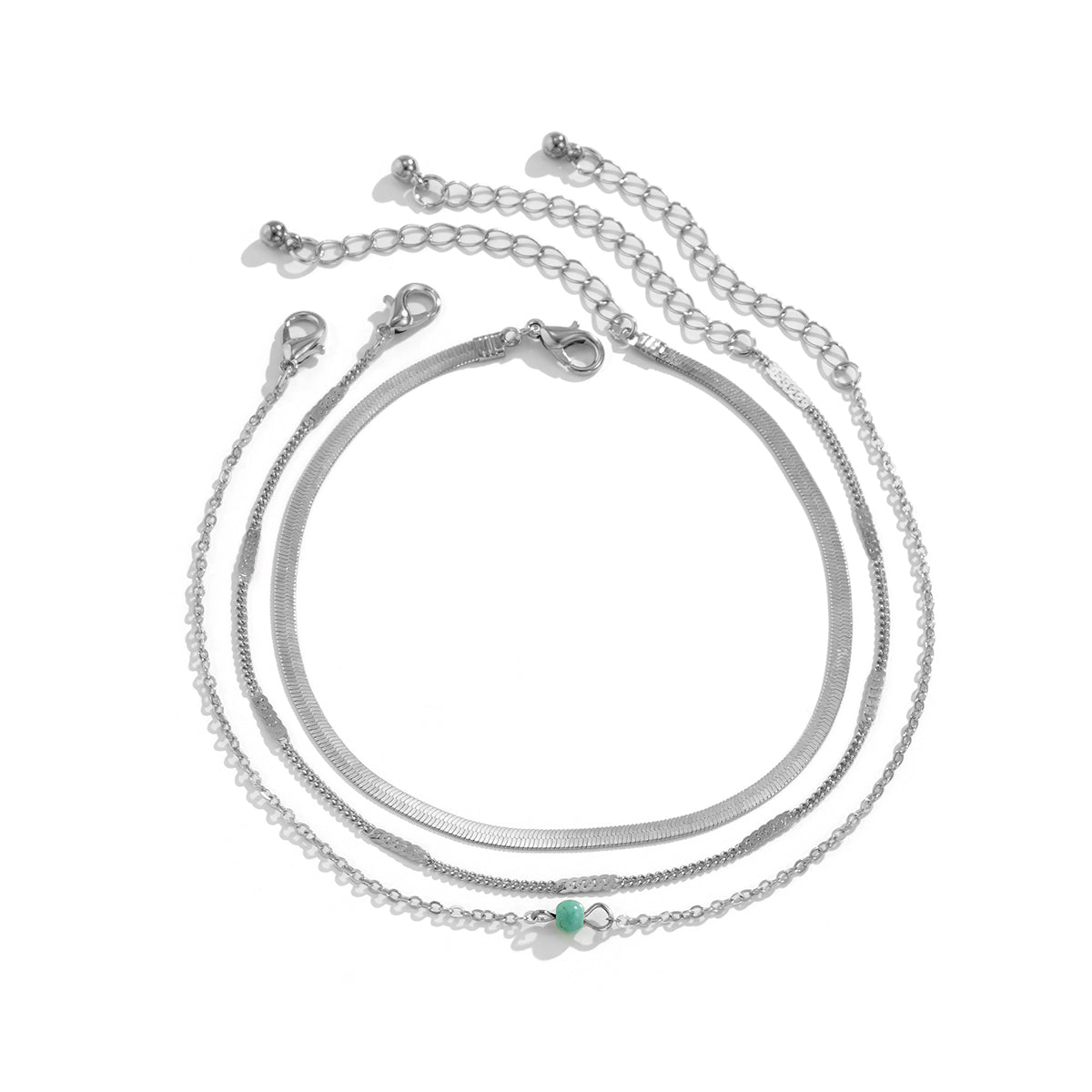 Turquoise & Silver-Plated Anklet Set