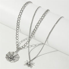 Silver-Plated Spider & Web Pendant Necklace Set