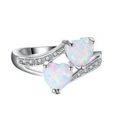 Opal & Cubic Zirconia Double-Heart Ring