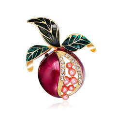 Clear Cubic Zirconia & Pearl Enamel 18K Gold-Plated Pomegranate Brooch