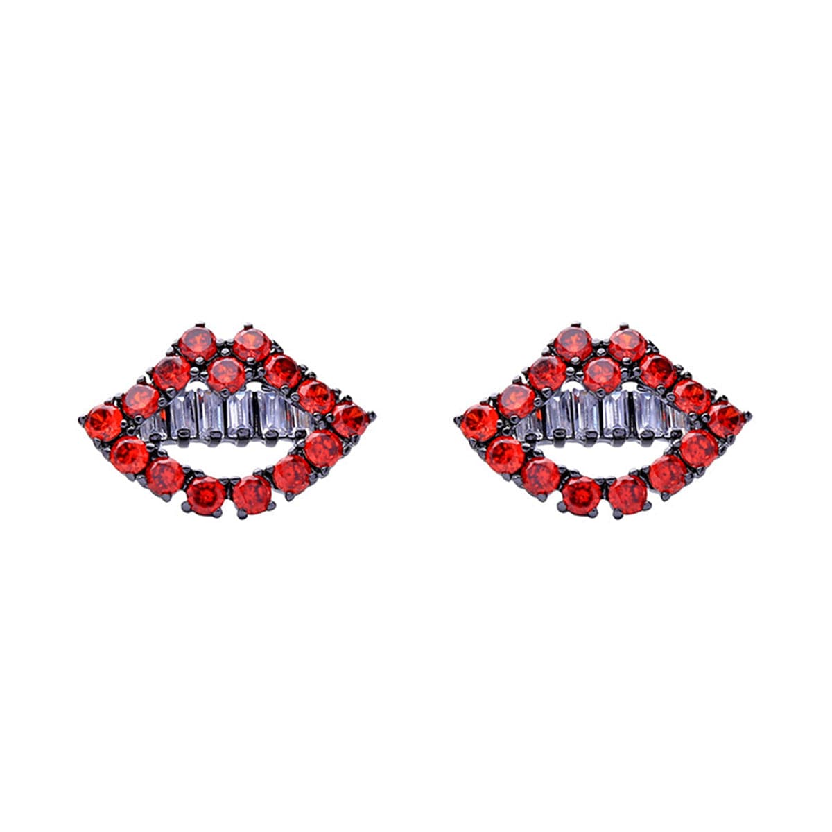 Red & Silver-Plated Lips Stud Earrings With Swarovski® Crystals - streetregion