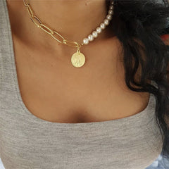 Pearl & 18K Gold-Plated Beaded Coin Pendant Necklace