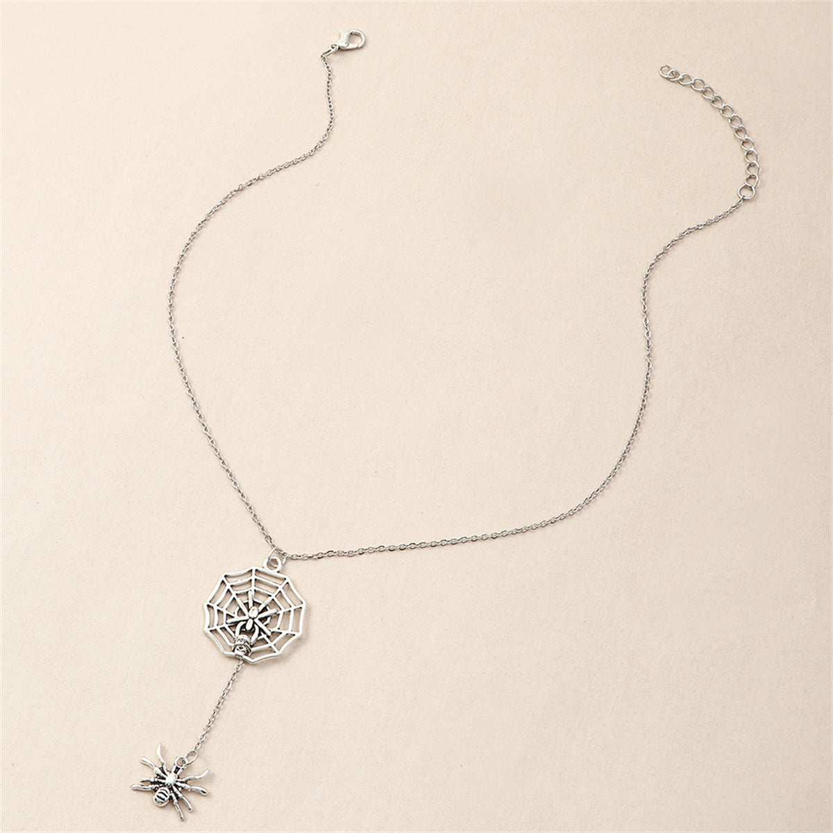 Silver-Plated Spider & Web Drop Necklace