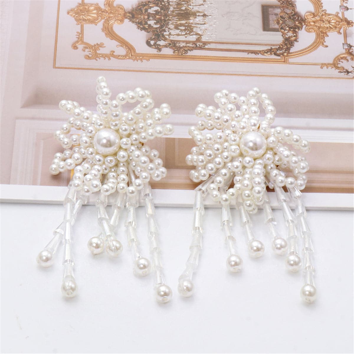 Pearl & Acrylic 18K Gold-Plated Flower Tassel Drop Earrings