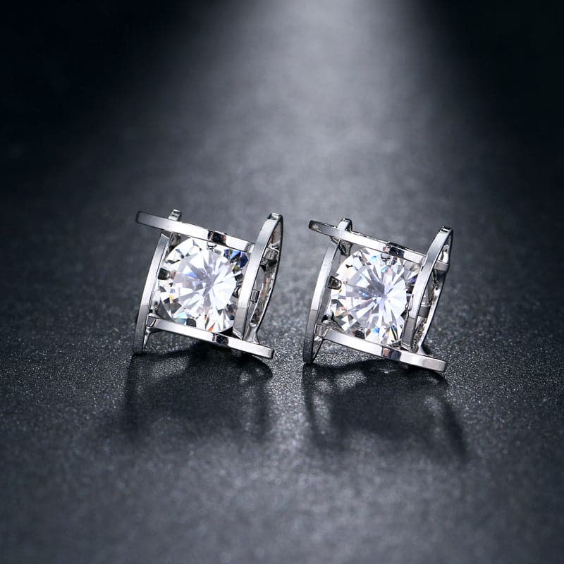 Crystal & Silver-Plated Caged Stud Earrings