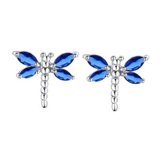 Blue cubic zirconia & Silvertone Dragonfly Stud Earrings - streetregion