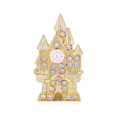 Blue Cubic Zirconia & Enamel 18K Gold-Plated Castle Brooch