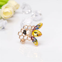 Pearl & Yellow Crystal 18k Gold-Plated Bee Honeycomb Brooch