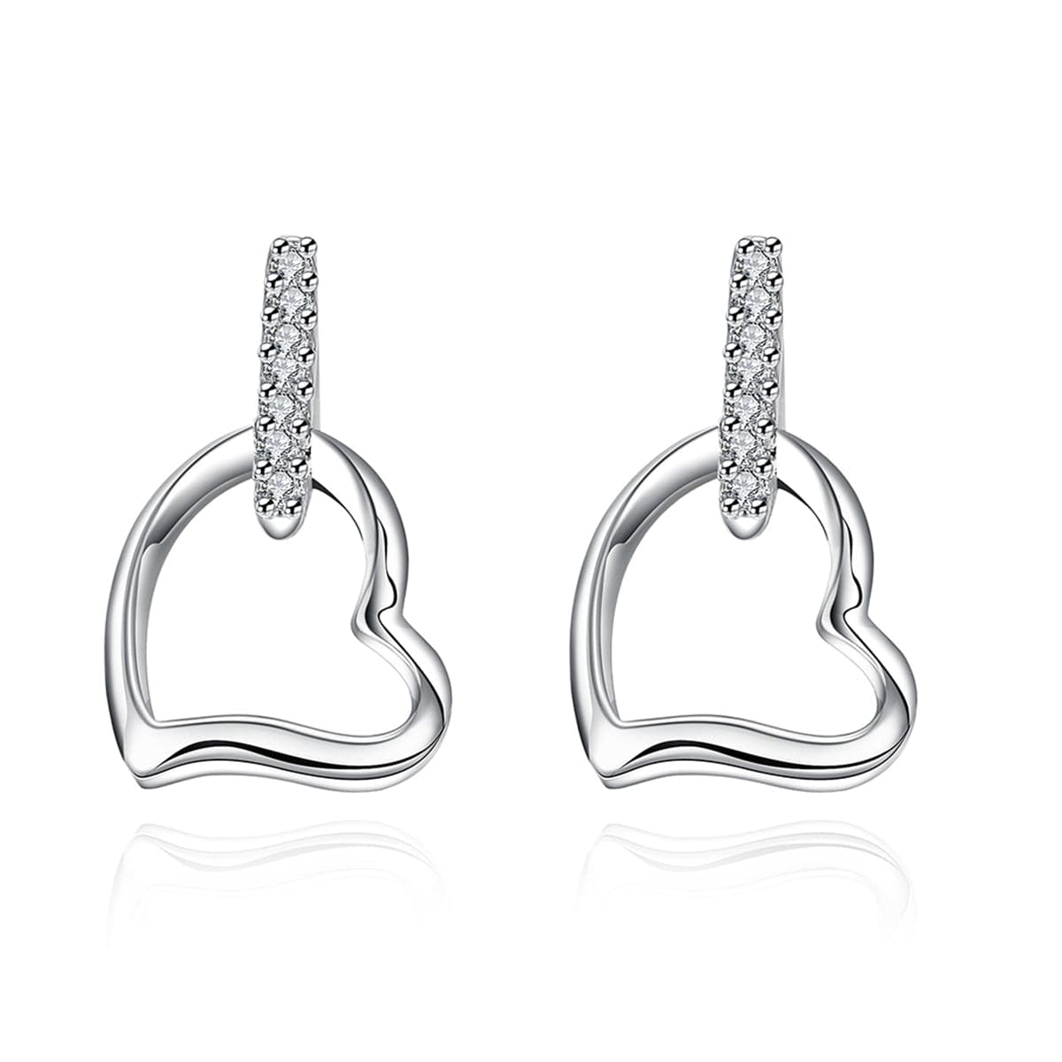 cubic zirconia & Silver-Plated Hollow Heart Drop Earrings - streetregion