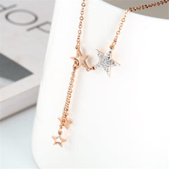Cubic Zirconia & 18K Rose Gold-Plated Star Tassel Pendant Necklace