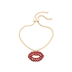 Red cubic zirconia & 18k Gold-Plated Lips Pendant Adjustable Bracelet - streetregion