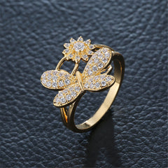 Cubic Zirconia & Gold-Plated Dragonfly Ring