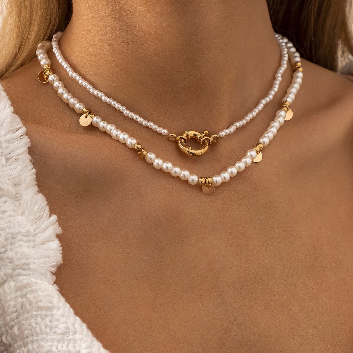 Pearl & 18K Gold-Plated Station Choker Necklace Set