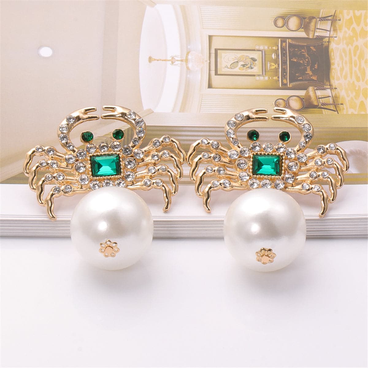 Pearl & Crystal Cubic Zirconia 18k Gold-Plated Crab Drop Earrings