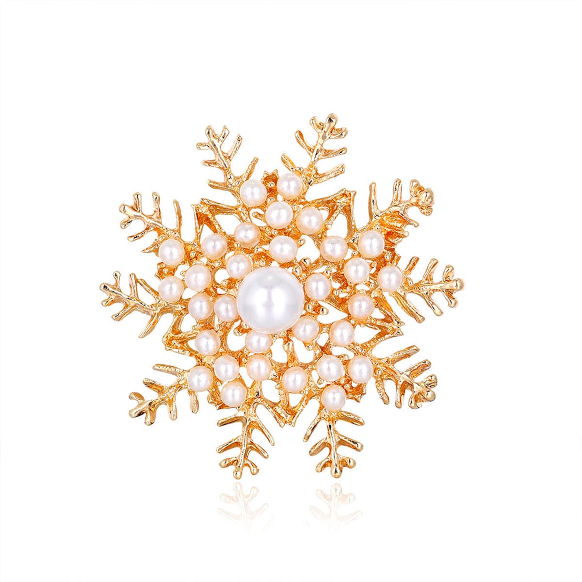 Pearl & 18K Gold-Plated Snowflake Brooch