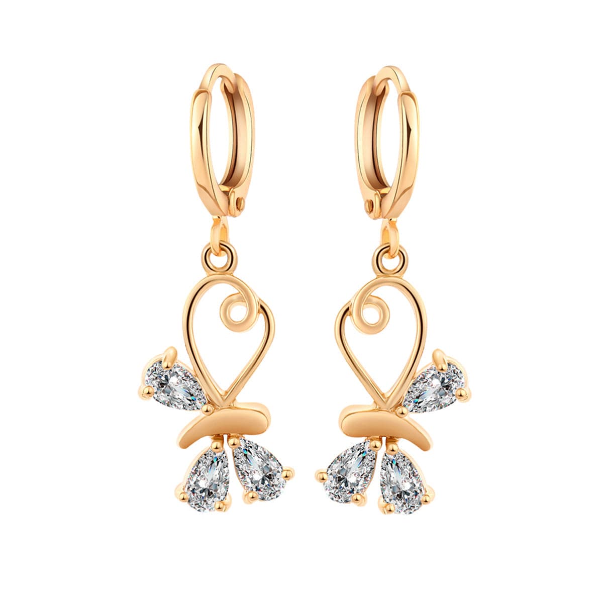 cubic zirconia & 18k Gold-Plated Loop Butterfly Drop Earrings - streetregion