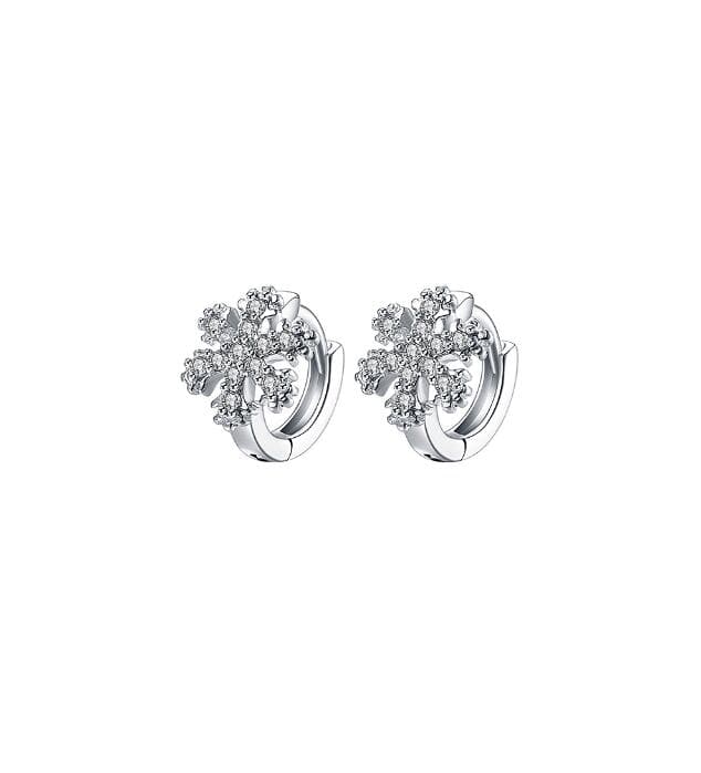 Cubic Zirconia & Silver-Plated Snowflake Huggie Earrings