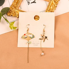 Pearl & Enamel 18K Gold-Plated Crane Fan Drop Earrings