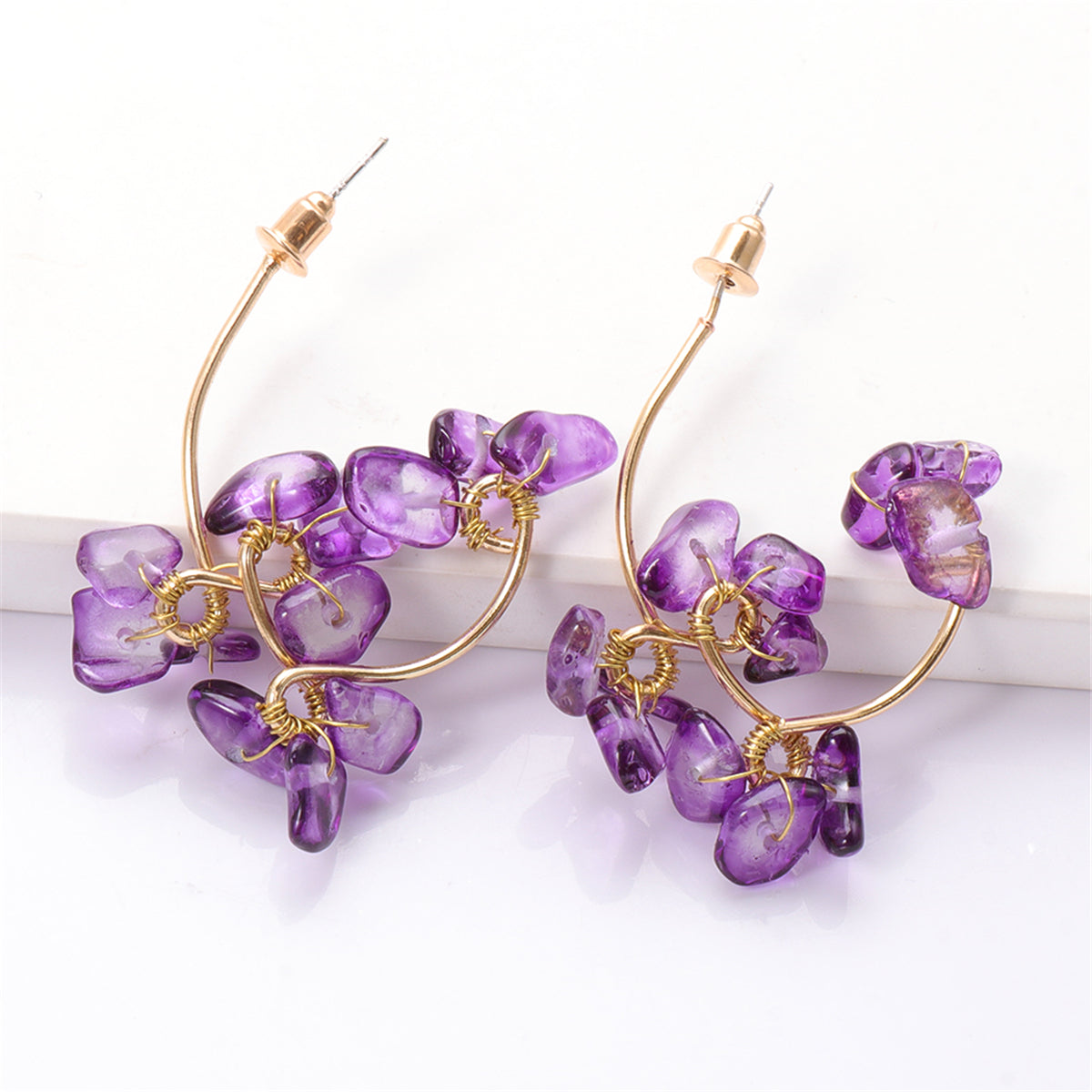 Purple Resin & 18K Gold-Plated Abstract Floral Drop Earrings