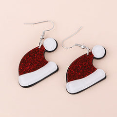 Red & White Glitter Santa Hat Drop Earrings