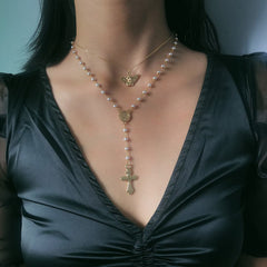 Pearl & 18K Gold-Plated Cross Layered Station Pendant Necklace