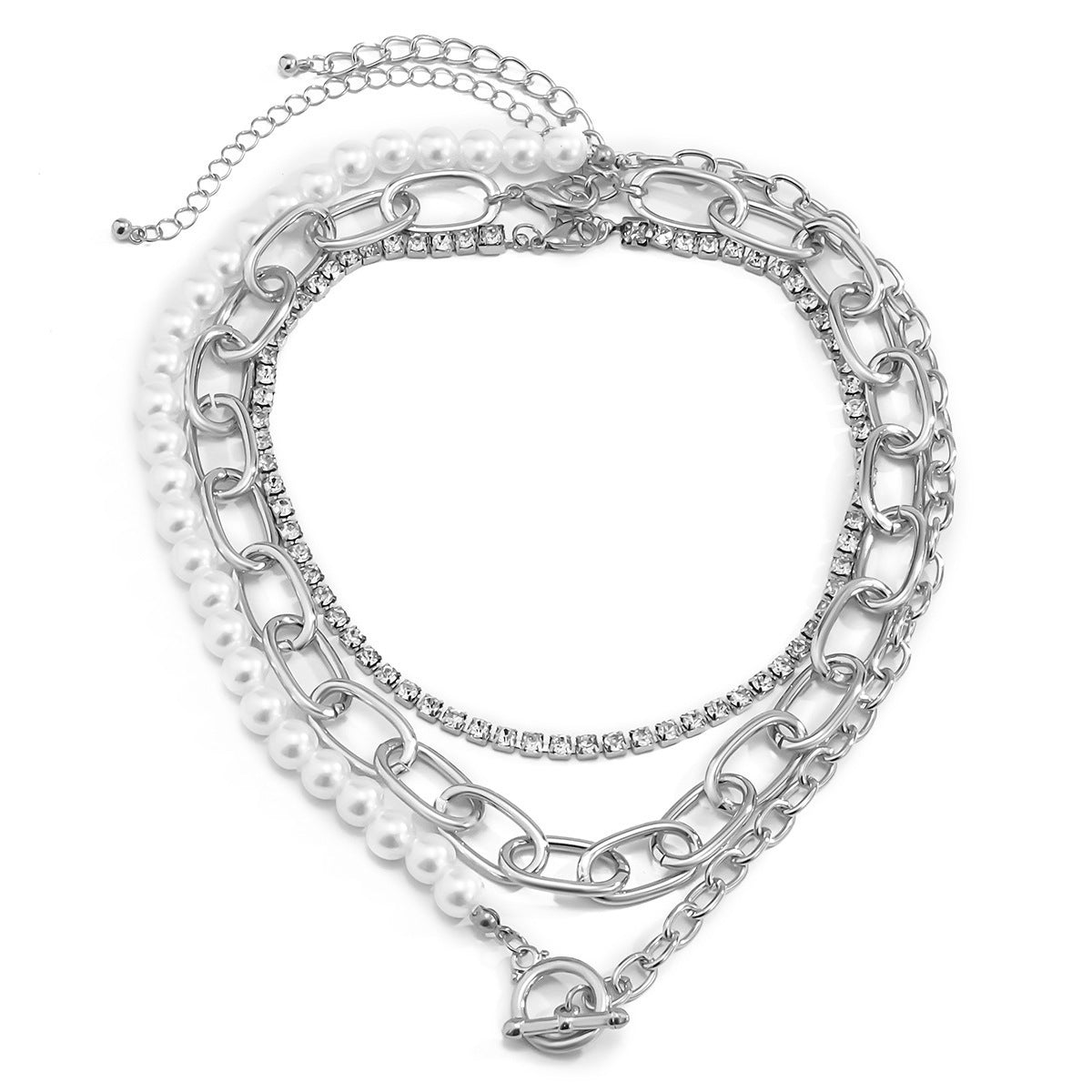 Pearl & Cubic Zirconia Silver-Plated Toggle Choker Necklace Set