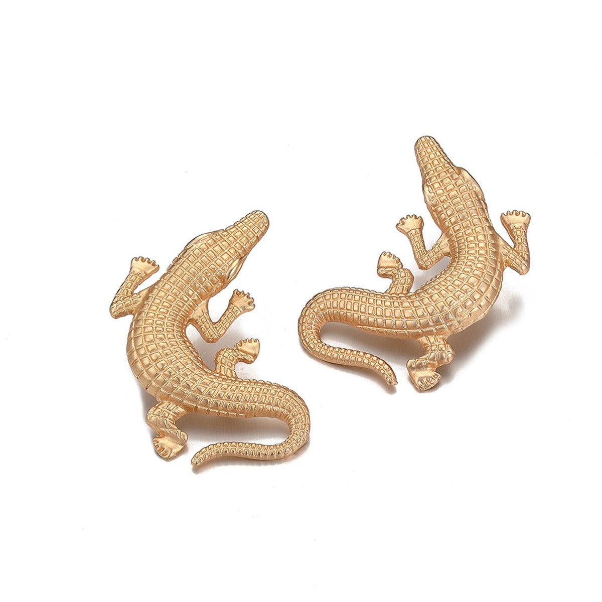 Stunning gold-plated crocodile drop earrings, perfect for adding a touch of glamour to any outfit.