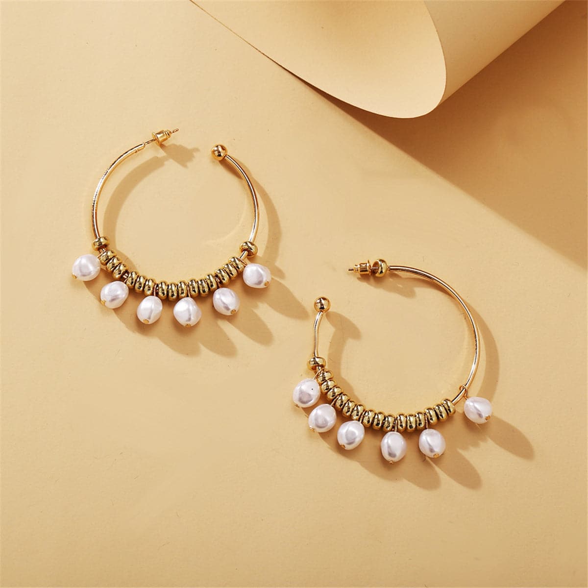 Pearl & 18K Gold-Plated Row Hoop Earring