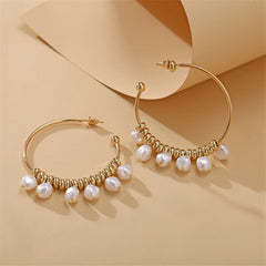 Pearl & 18K Gold-Plated Row Hoop Earring