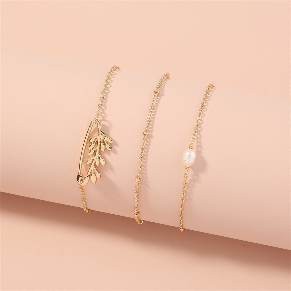 Pearl & 18K Gold-Plated Branch Charm Bracelet Set