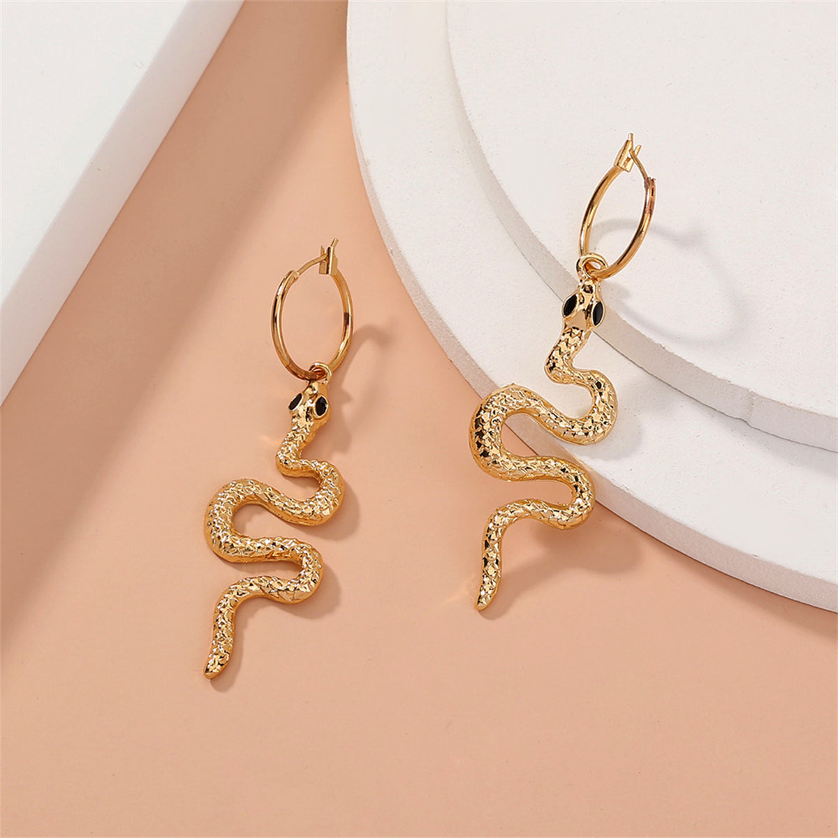 Black Enamel & 18K Gold-Plated Curvy Snake Drop Earrings