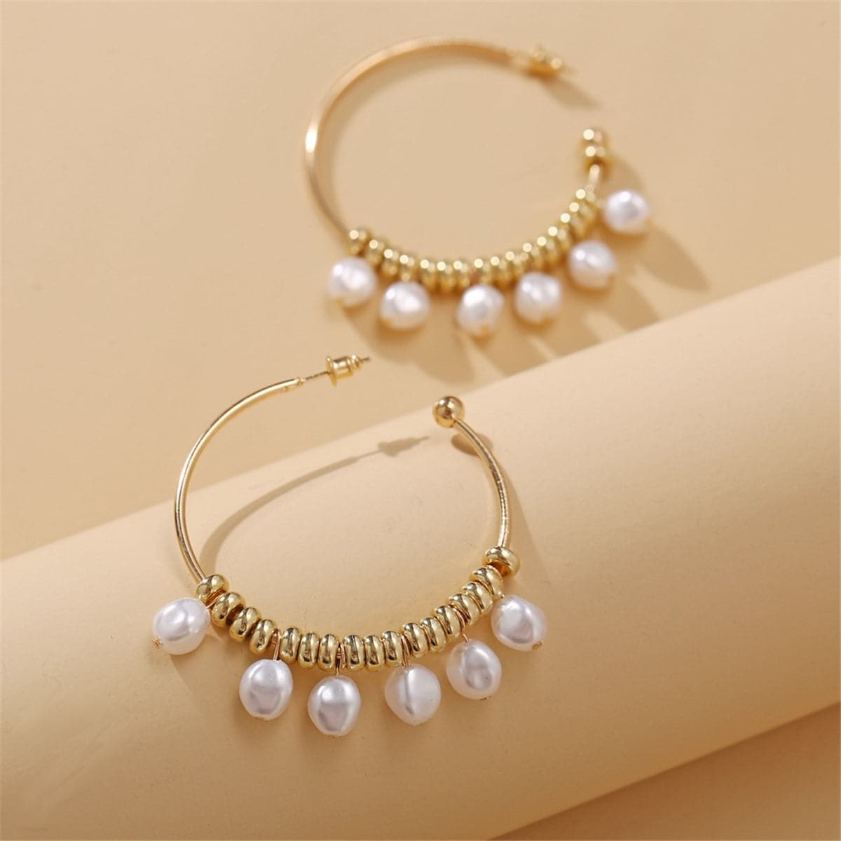 Pearl & 18K Gold-Plated Row Hoop Earring