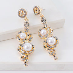 Cubic Zirconia & Pearl 18K Gold-Plated Snake Drop Earrings