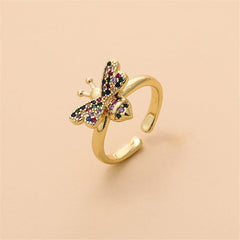 Rainbow Cubic Zirconia & 18K Gold-Plated Bee Open Ring