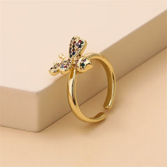 Rainbow Cubic Zirconia & 18K Gold-Plated Bee Open Ring