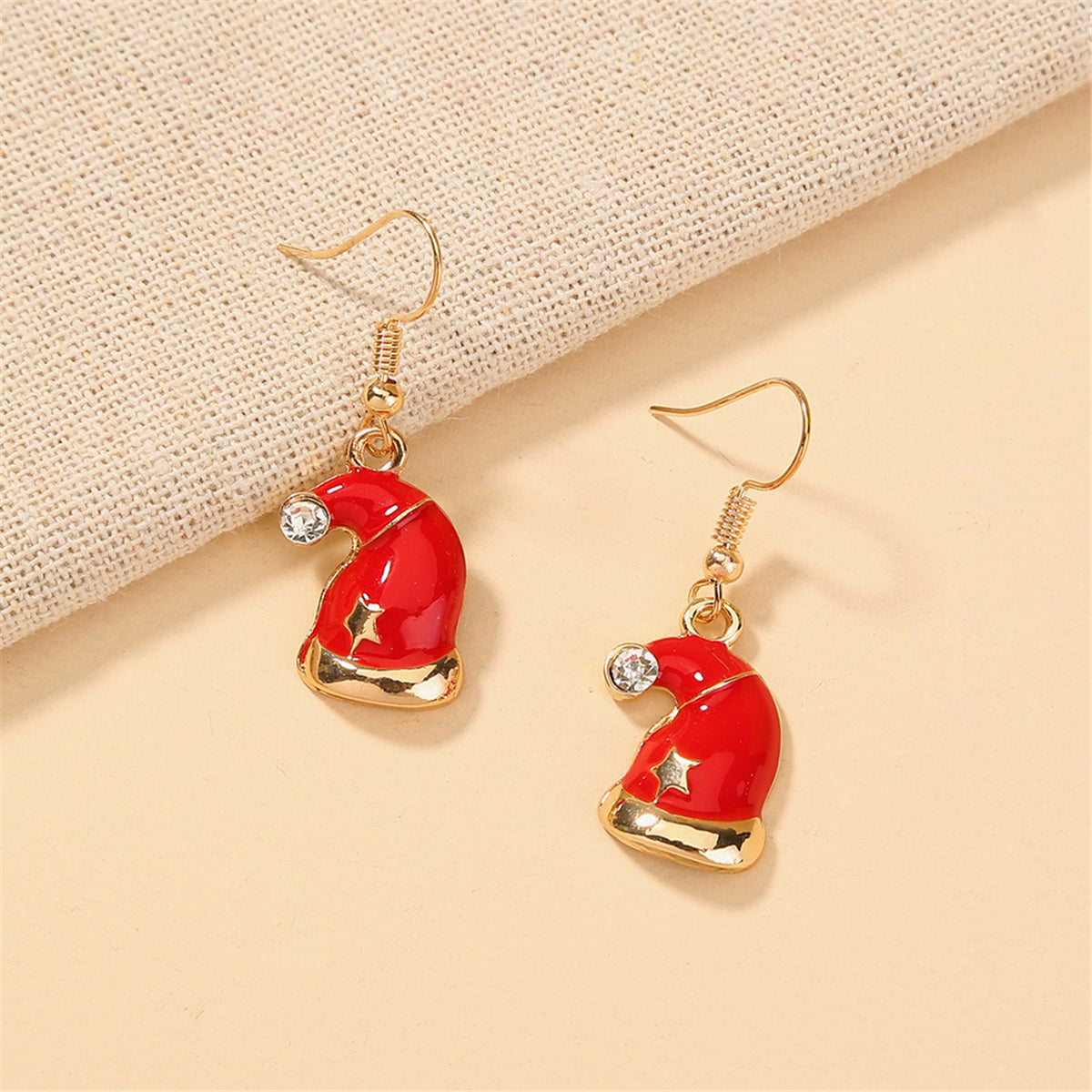 Cubic Zirconia & 18K Gold-Plated Santa Hat Drop Earrings