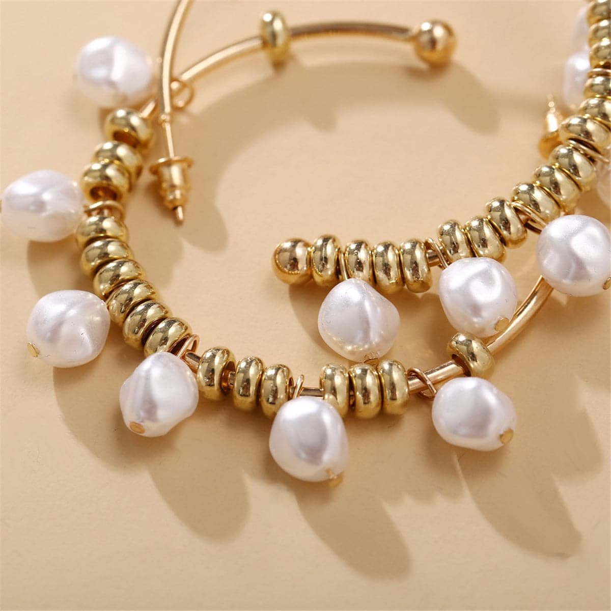 Pearl & 18K Gold-Plated Row Hoop Earring