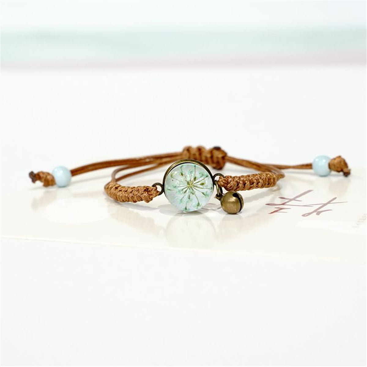 Sky Blue Gypsophila & 18K Gold-Plated Bell Woven Charm Bracelet