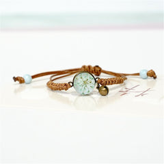 Sky Blue Gypsophila & 18K Gold-Plated Bell Woven Charm Bracelet