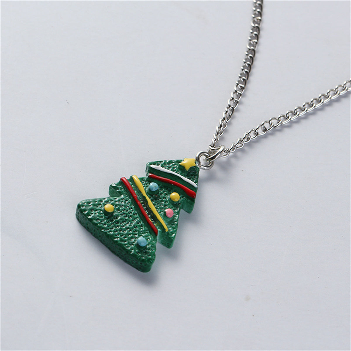 Silver-Plated & Multicolor Acrylic Christmas Tree Pendant Necklace