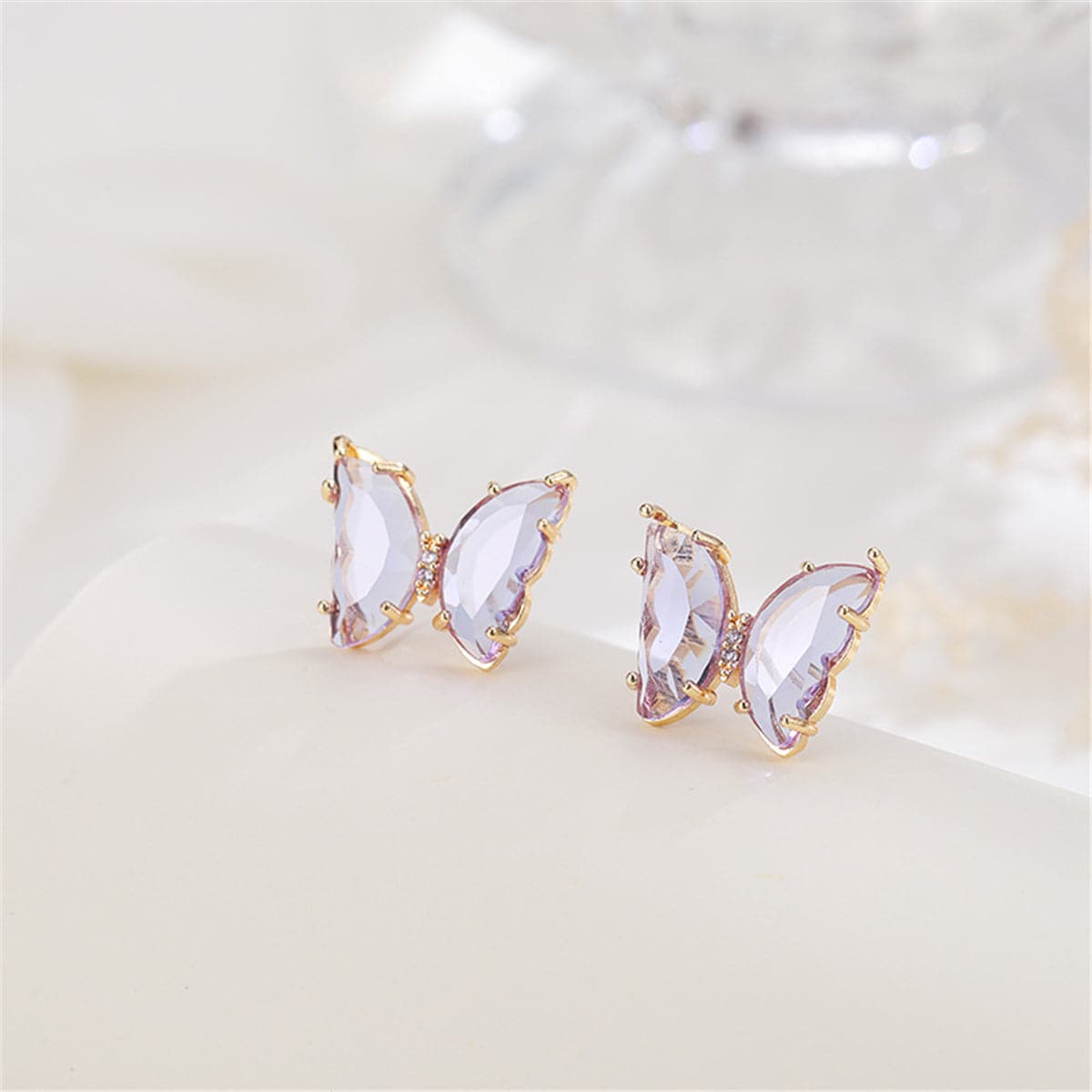 Purple Crystal & 18K Rose Gold-Plated Butterfly Stud Earrings